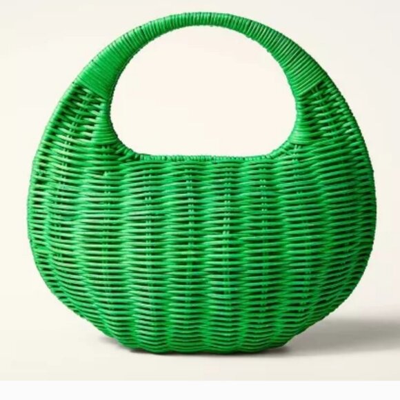 New Kate Spade Wicker Crescent Woven Basket Handbag Bag Purse x Target Green - Picture 2 of 4